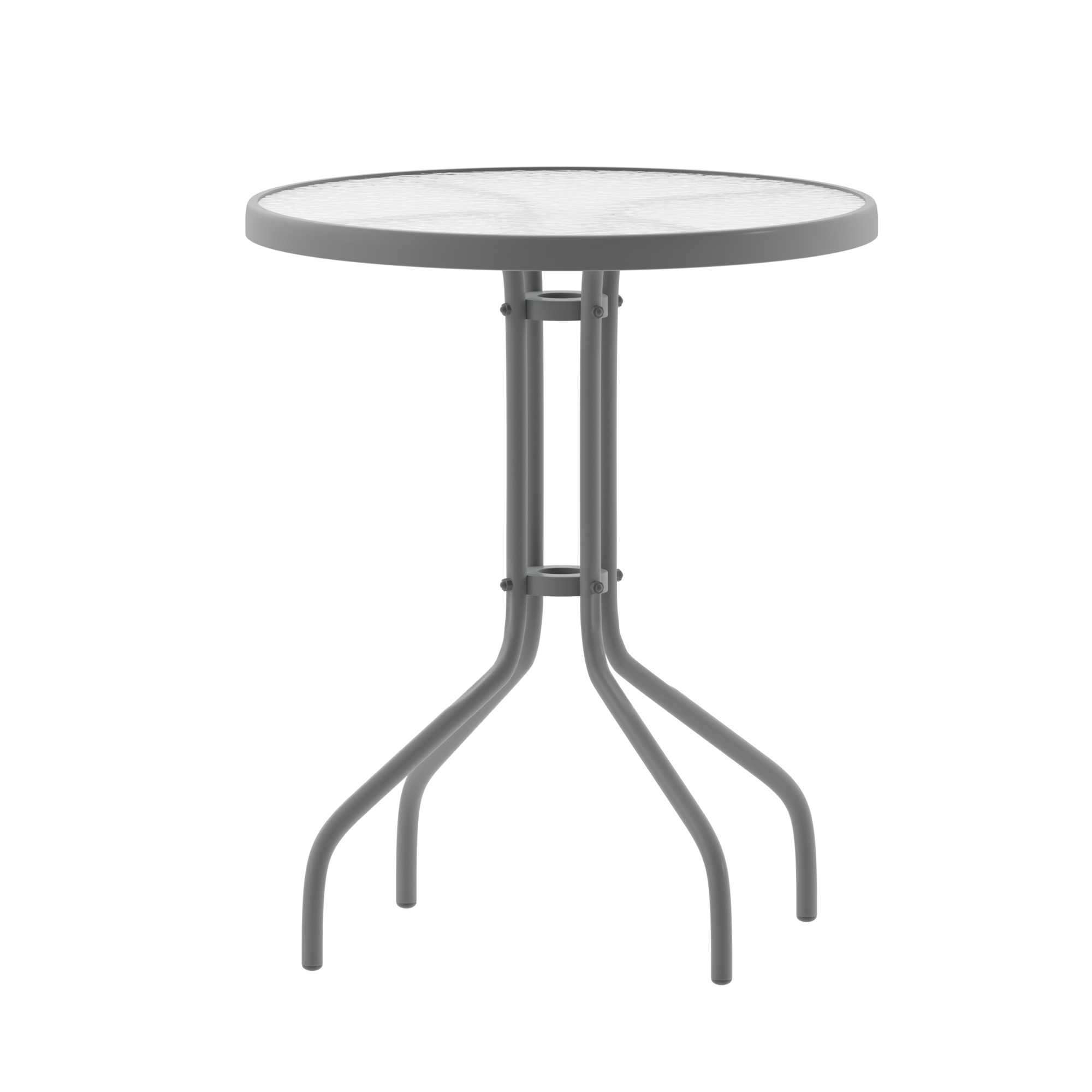 Flash Furniture, 23.75in. Silver Round Tempered Glass Metal Table, Table Shape Round, Primary Color Gray, Height 28 in, Model# TLH0701SV